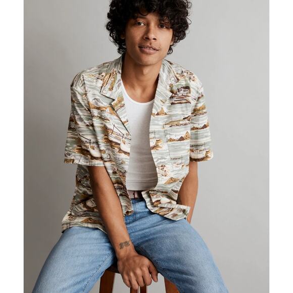 Madewell Other - Madewell Boxy Short Sleeve Shirt Coastal Sailing Lighthouse Boat Size Large